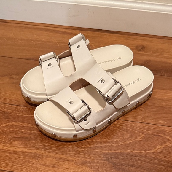 BCBG Cream Buckle Sandals - Picture 2 of 4